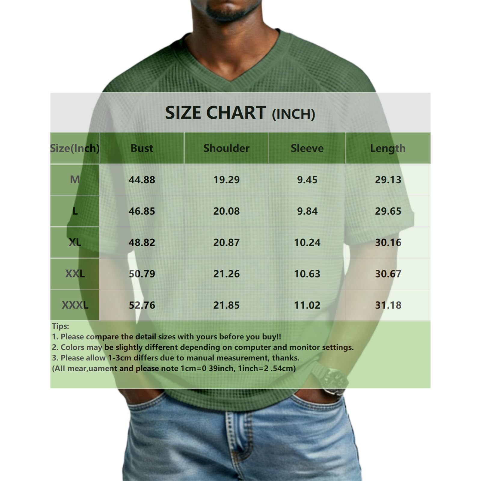 T-Shirts à Manches Courtes Homme Gaufre Chemise Uni Décontracté- Col en V - Confortable et Respirant- Classique - Solide - T-Shirt Tendance pour Homme - 3