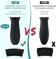 Vista 4 de Patelai Juego de 8 piezas de soportes para ollas de silicona, cubierta para mango de hierro fundido, resistente al calor, soportes para mango