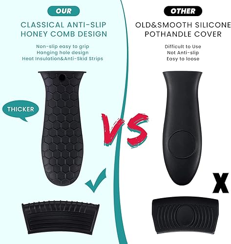 Miniatura 4 de 8 piezas de silicona soporte de mango caliente antideslizante para ollas, mango de sartén caliente, mango de goma resistente al calor, mango de