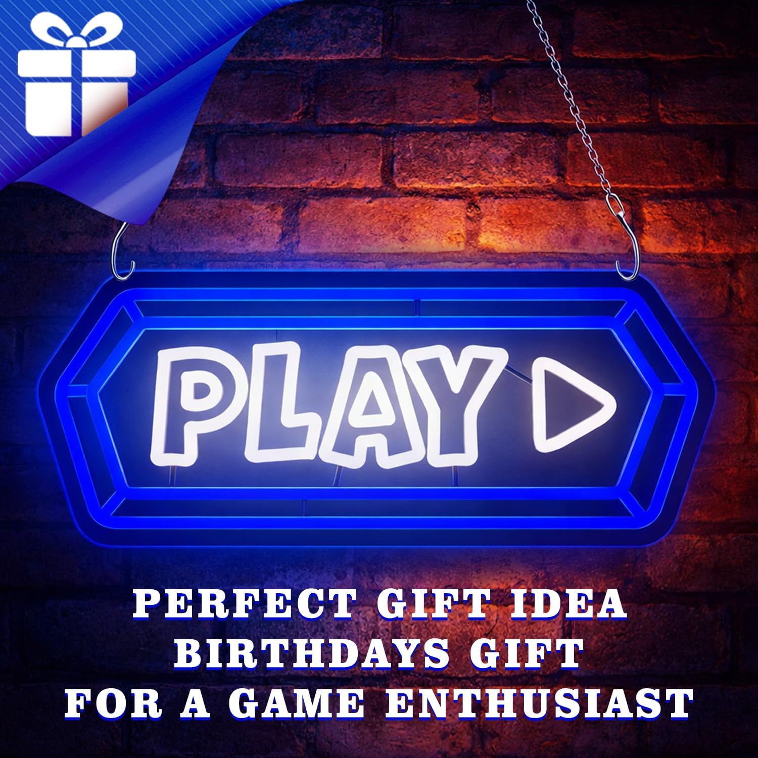 Play Neon Sign for Wall Decor, LED Play Button Light, USB Powered Dimmable Accent for Game Room, Bedroom, Gaming Setup, Gamer Gift
