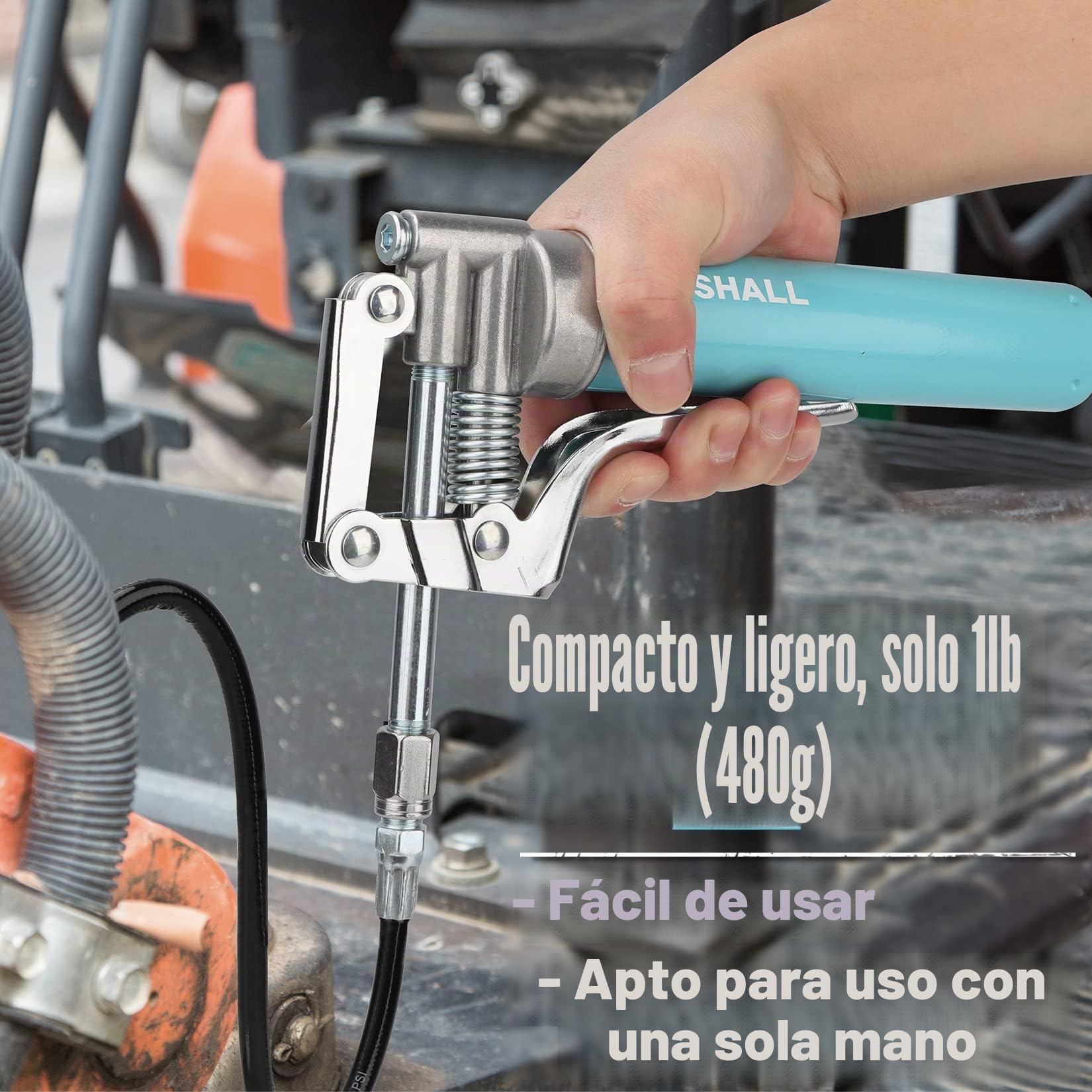 SHALL Mini pistola engrasadora, kit de pistola engrasadora pequeña (capacidad de 3.52 oz, 3000 PSI), boquilla afilada, adaptador de extensión, guante de PVC reforzado y limpiador de accesorios Zerk