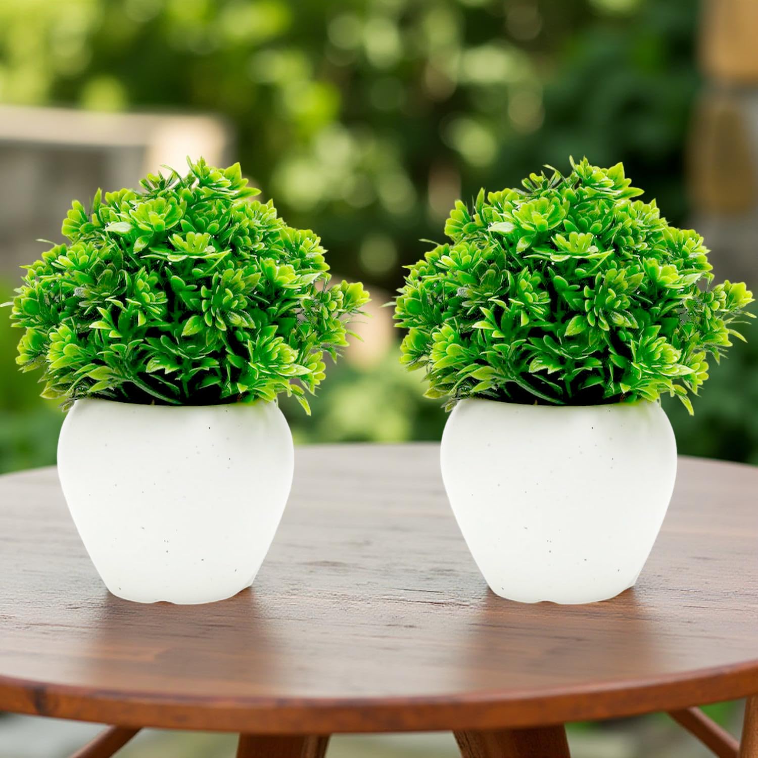 (Set of 3) Artificial Bonsai Tree 26 cm for Home Decoration Realistic Looks with 2 Small Green Flowers pots 19 cm for Livingroom Bedroom Office Table Kitchen Indoor & Outdoor Balcony 3