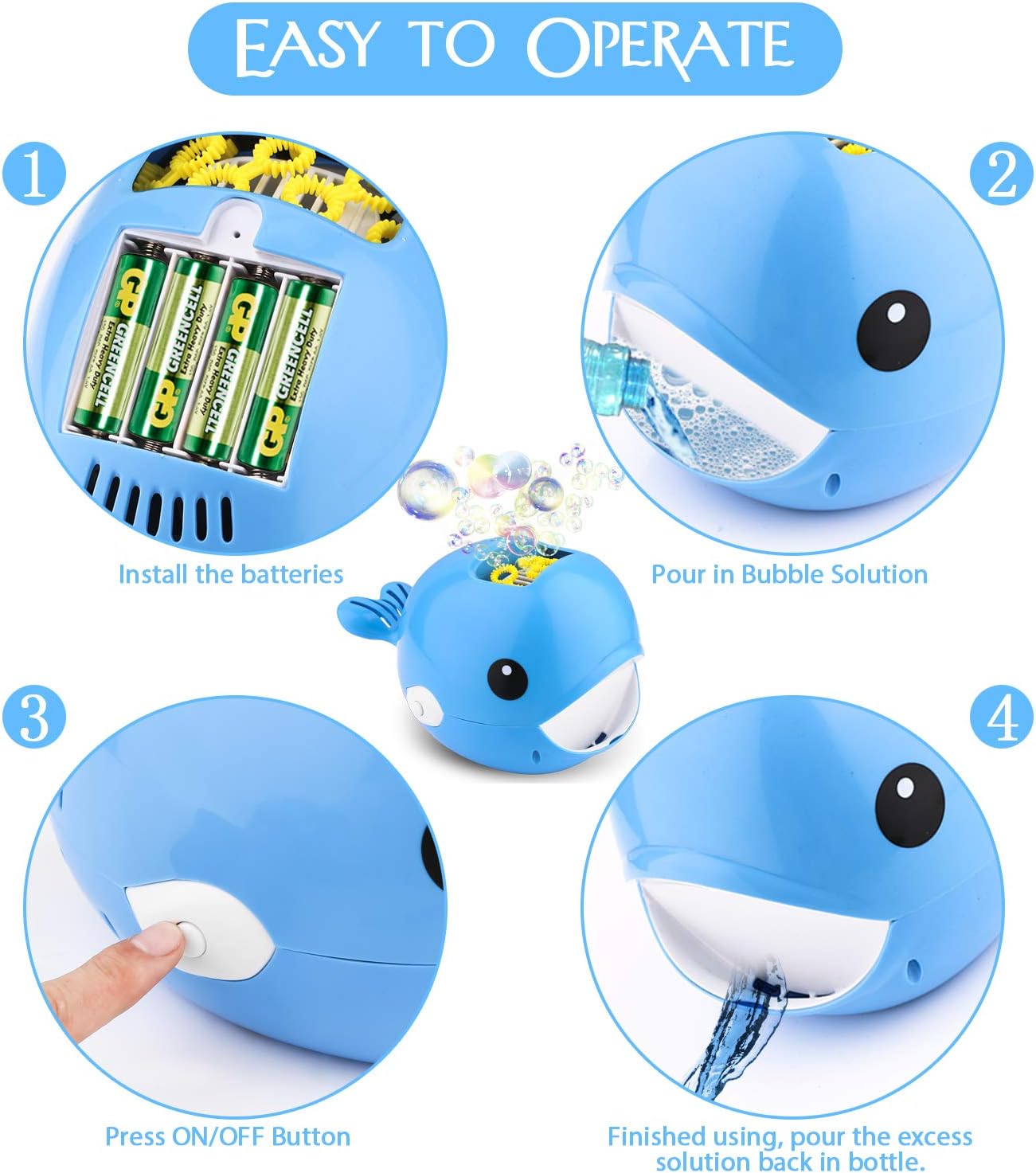 Auney Bubble Machine, Automatic Durable Bubble Blower for Kids, Portable Bubble Maker 2000+ Bubbles Per Minute, Simple and Easy to Use for Party Bubble Toys (Blue)