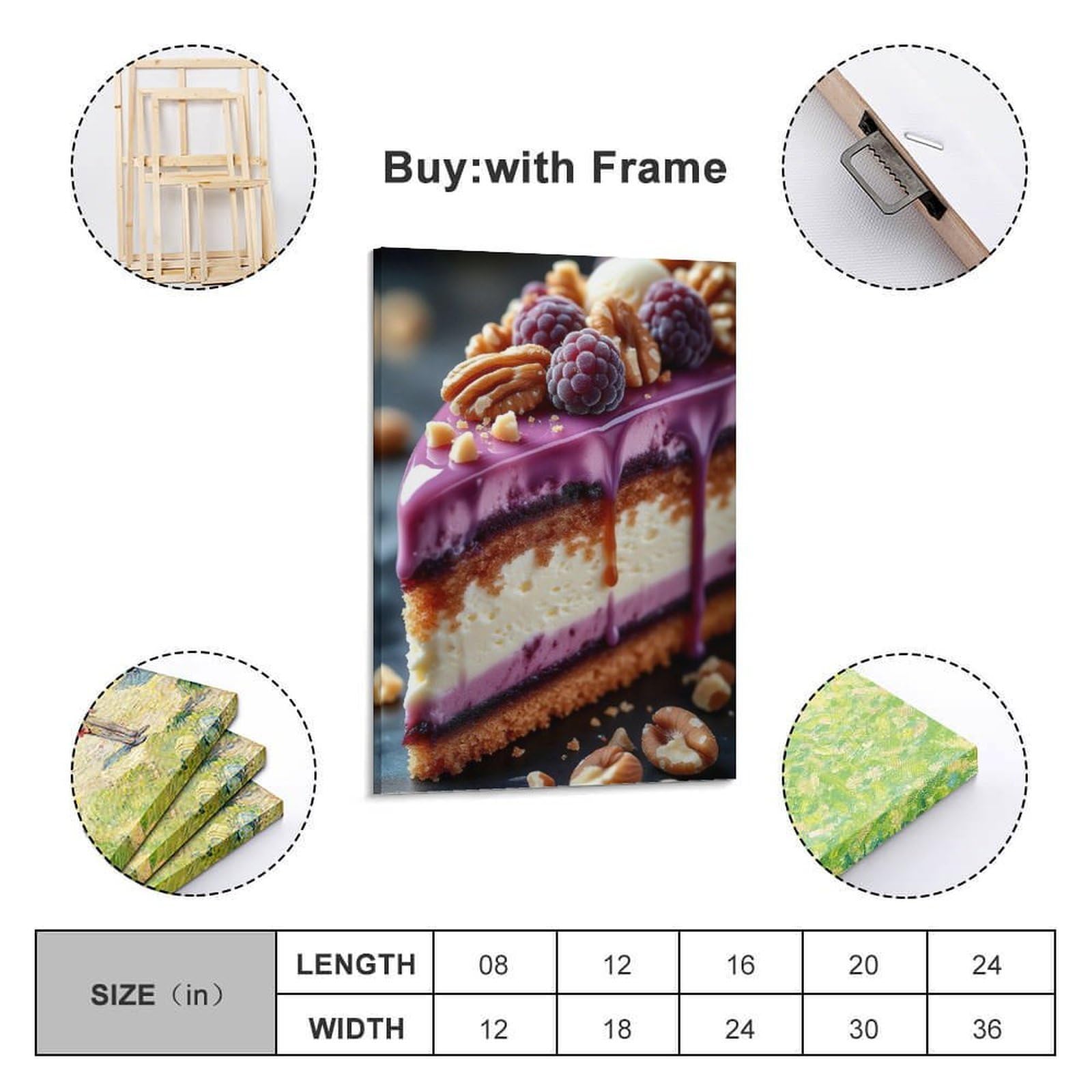 CWLLOG Stampe artistiche da parete su tela, poster artistico da parete, motivo con torta di frutti di bosco, a strati in viola, fragranza dolce, decorazione moderna per soggiorno e camera da letto, 60