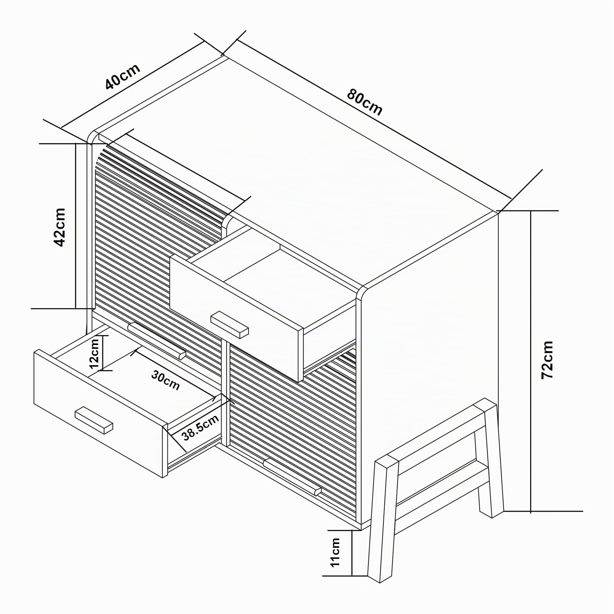 [en.casa] Cassettiera con 2 Scomparti Chiusi da Anta a Serrandina Comodino a 2 Cassetti Armadietto 72x80x40 cm per Soggiorno Camera da Letto - Bianco/Grigio
