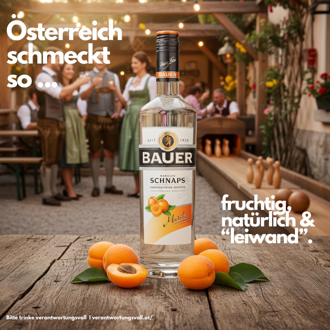 Bauer Marillenschnaps - Der Geschmack des Sommers in seiner schönsten Form - Obstbrände aus Österreich seit 1920 - Marillenbrand Geschenk Idee (3 x 1,0 L)