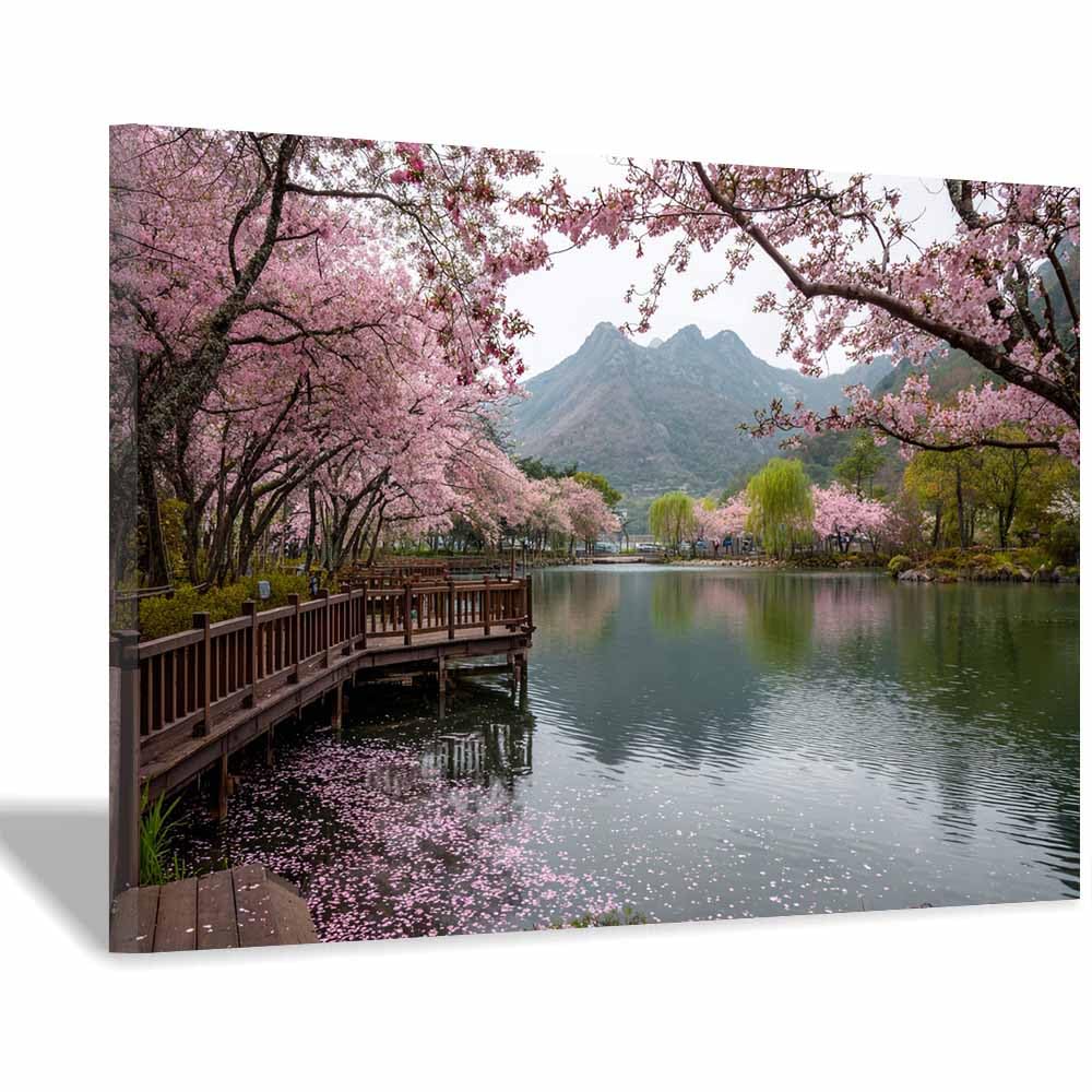 HOQIU Beautiful wall art Spring Lake Boardwalk canvas artwork for wall, art prints, For living room, bedroom, bathroom, dining room, painting and decor.(Multicolor)-60x80cm Framed