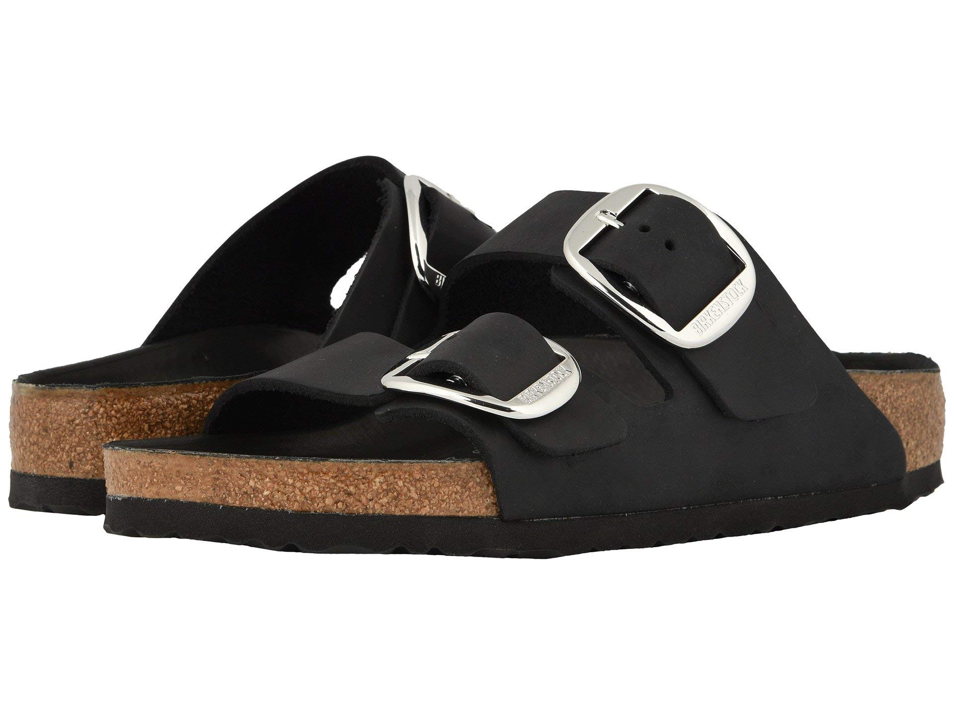 Birkenstock Arizona Damen-Sandalen aus Leder, mit großer Schnalle, Schwarz – Premium 41 – 7,5 (UK) Schwarz, Schwarz, 40.5 EU