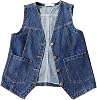 Peaceglad Womens Casual Jean Vest V Neck Open Front Button Down Sleeveless Denim Jacket with Pockets