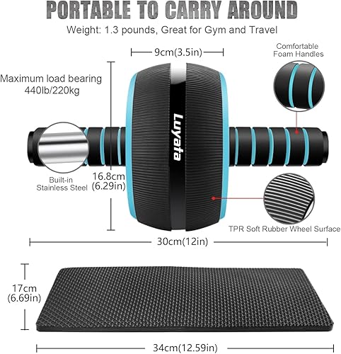 Miniatura 2 de Rueda de rodillo Ab, 10 en 1 para abdominales con bandas de resistencia, estera de rodilla, cuerda de salto, barra de empuje  equipo de gimnasio en