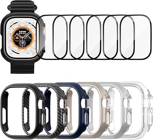 Miniatura 8 de JZK - Juego de 2 + 2 fundas para Apple Watch Ultra de 1.732 pulgadas, funda protectora de policarbonato duro y 2 protectores de pantalla de vidrio