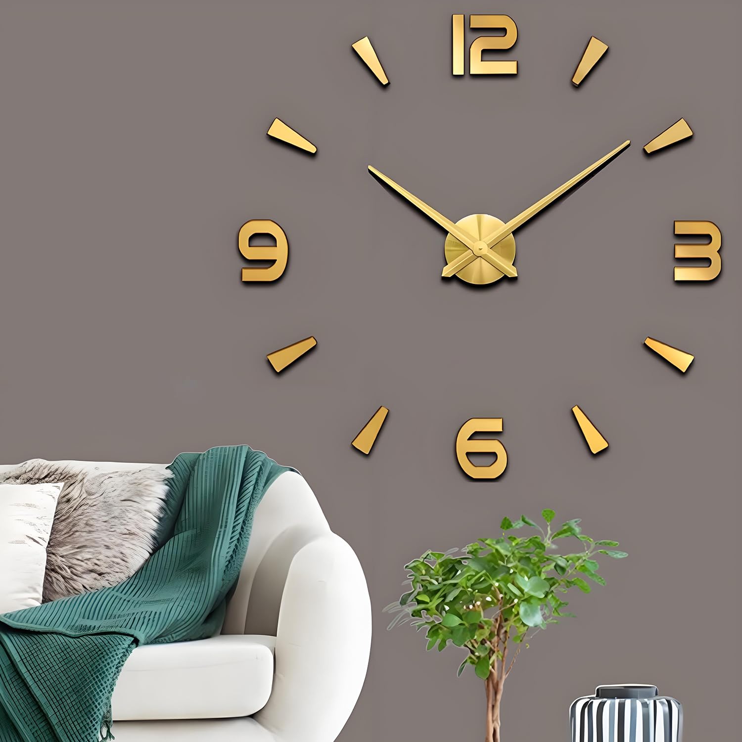Coraltree Moderno Reloj de Pared Silencioso DIY 3D Adhesivo para Decoración - Regalo para Casa, Restaurante, Oficina y Hotel (Oro)