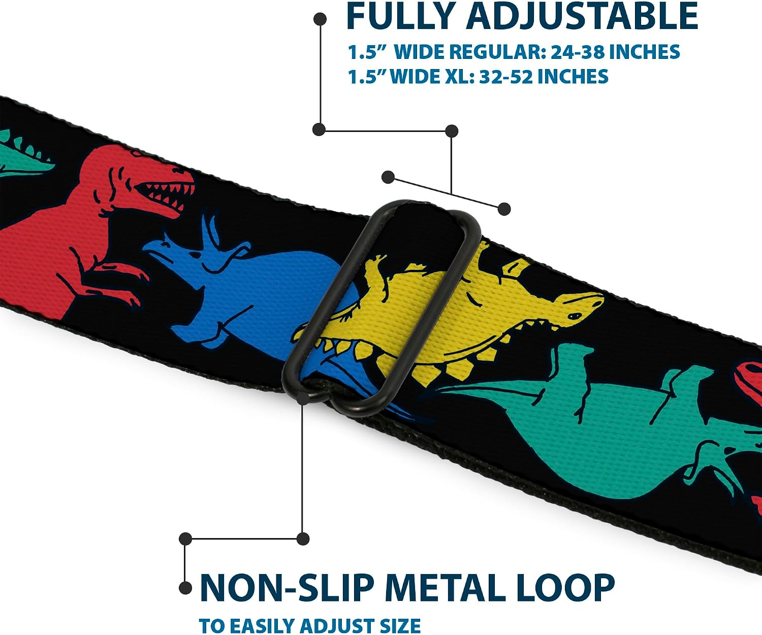 Buckle-Down Seatbelt Belt - Dinosaurs Black/Multi Color - 1.0" Wide - 20-36 Inches in Length
