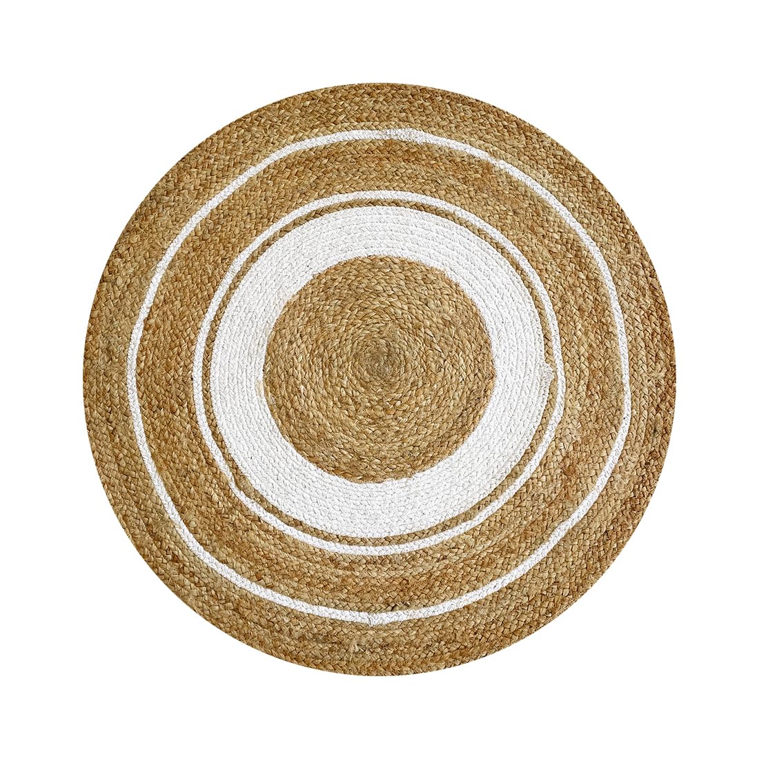 Acomoda Textil - Alfombra de Yute Ecológica de Fibra Natural. Alfombra Grande y Resistente de Fácil Limpieza para Hogar, Casa y Oficina en Interior y Exterior. (Redonda 80 cm Ø, Natural/Blanco)