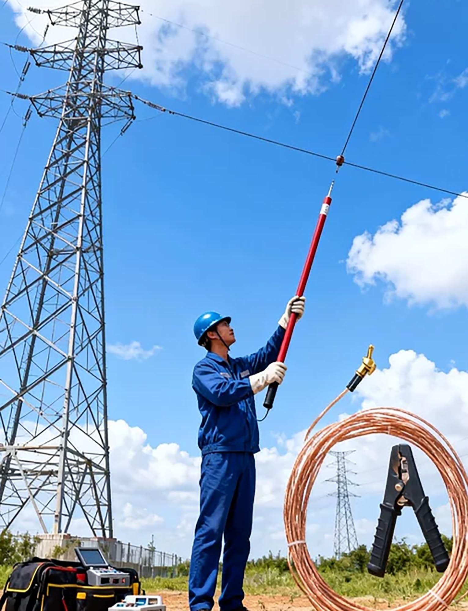 Pręt wyładowczy, pręt izolacyjny z drutem miedzianym - pręt wyładowczy 3,2/4,9/6,6 stopy do testów elektrycznych i konserwacji linii (110 kV, 2 metry) - Niezbędne narzędzie bezpieczeństwa