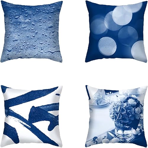 LY-161 - Juego de 4 fundas de almohada de verano de 22 x 22 pulgadas, modernas, abstractas, decorativas, color azul marino, fundas de almohada