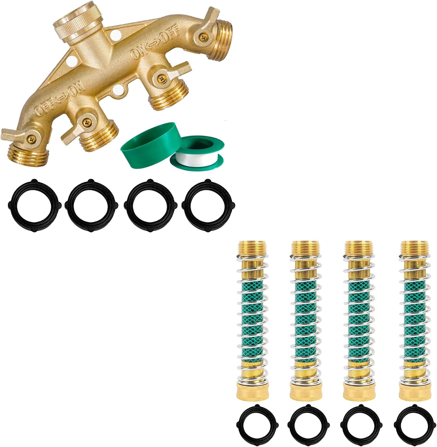 Hourleey Brass Garden Hose Splitter (4 Way) + Garden Hose Protector