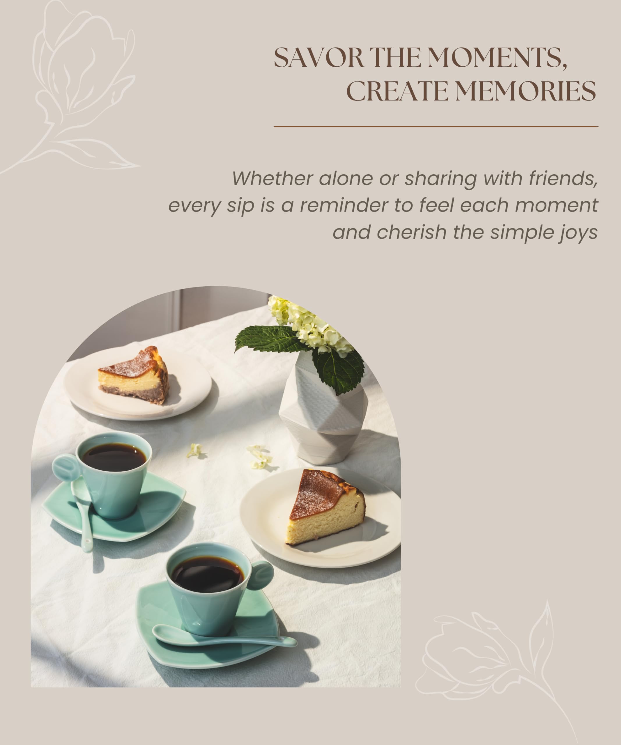 Selected - Juego de tazas de café de porcelana de 2 a 5 onzas, taza de café expreso, demitasse, taza de té con platillo y cuchara, apta para microondas y lavavajillas, estilo moderno y clásico,