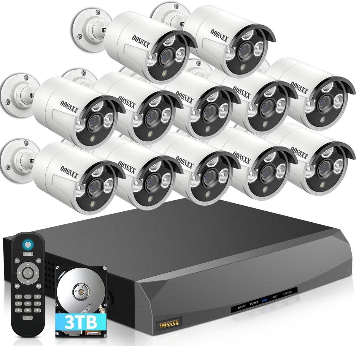 OOSSXX (HD 2.7K 5.0MP with Audio) Outdoor Wired Security Camera Systems PoE Outdoor Surveillance Video System