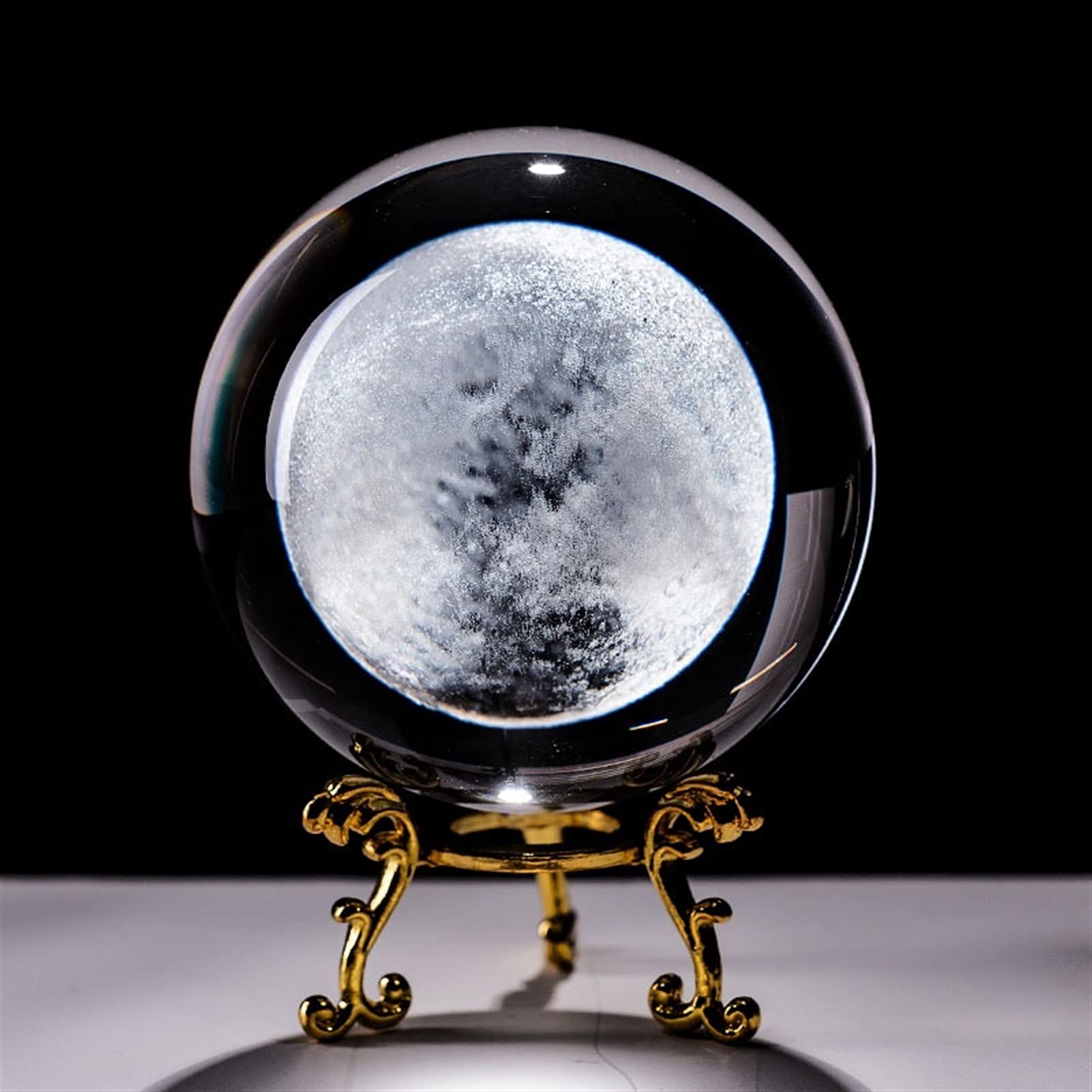 bola de cristal (en la magia occidental) 6 cm Moon Globe Crafts Miniatura Bola de cristal 3D Láser grabado Cuarzo Esfera de vidrio Decoración del hogar Ornamentos de estatuilla Regalos bola de cristal
