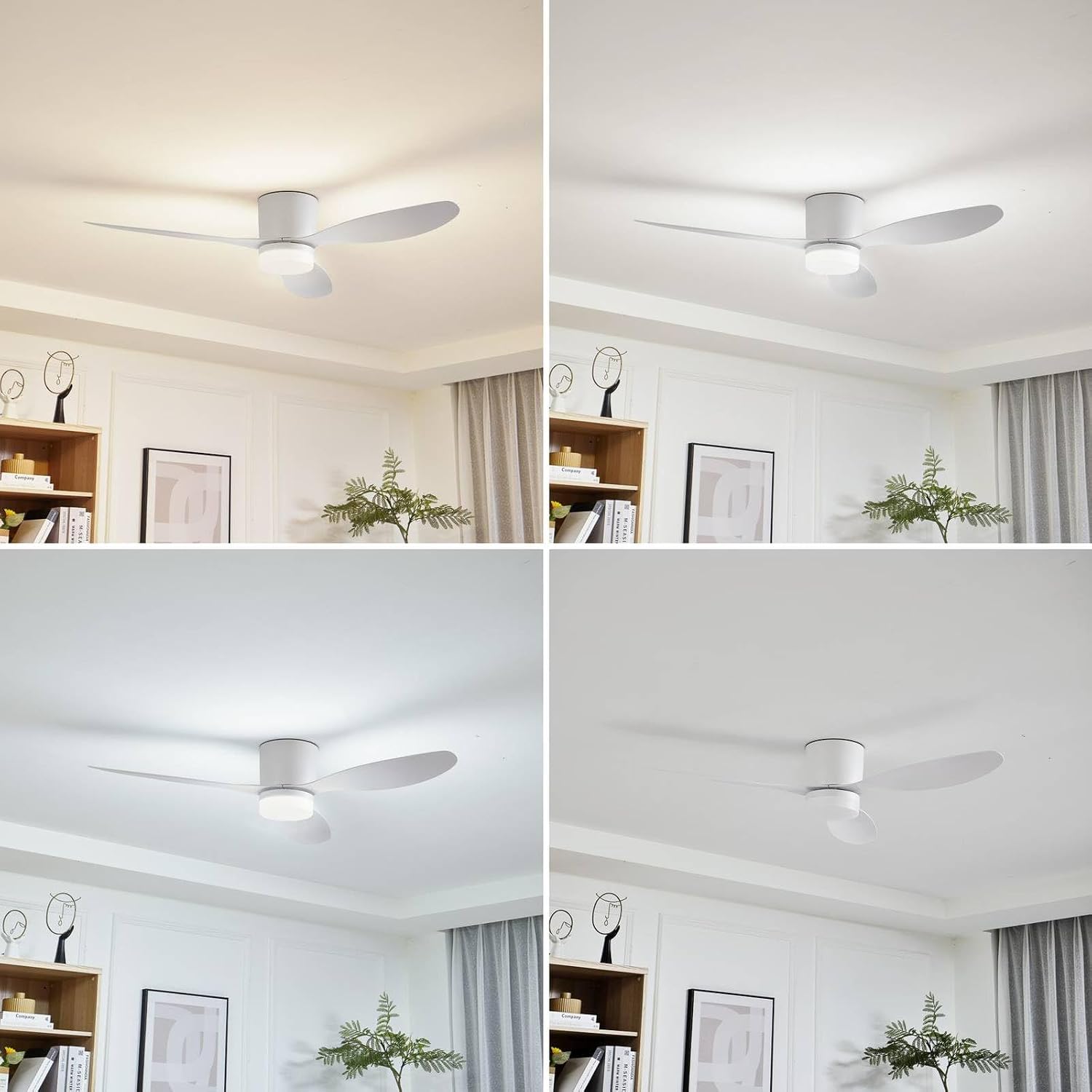 Ceiling fan light showing different color temperatures