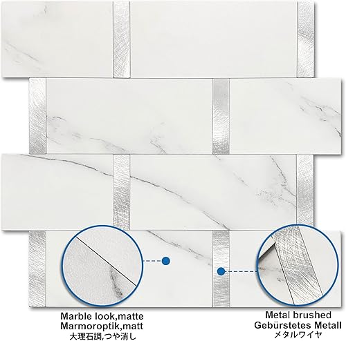 Miniatura 2 de Azulejos de metro de cocina mate para despegar y pegar, azulejos autoadhesivos para pared de baño, impermeables, paneles de mosaico de metal y