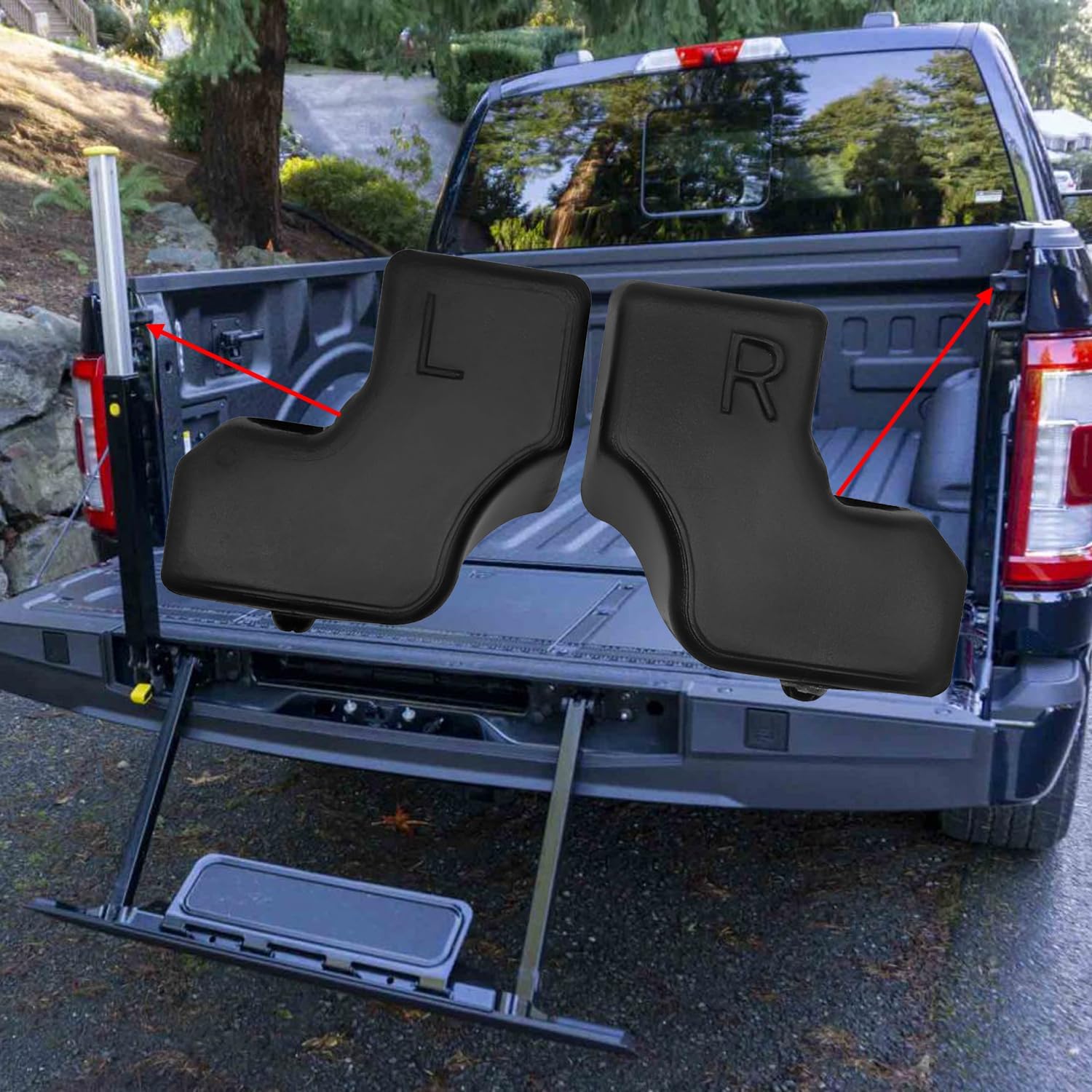 Upgraded Tailgate Rubber Bumper Cushions Kit with 4 Metal Bolts - Left & Right Side Stopper Limiter for Ford F-150 5.5/6.5 Foot Box 2015-2020 Models - Replace FL3Z-99439A00-A FL3Z-99439A00-B