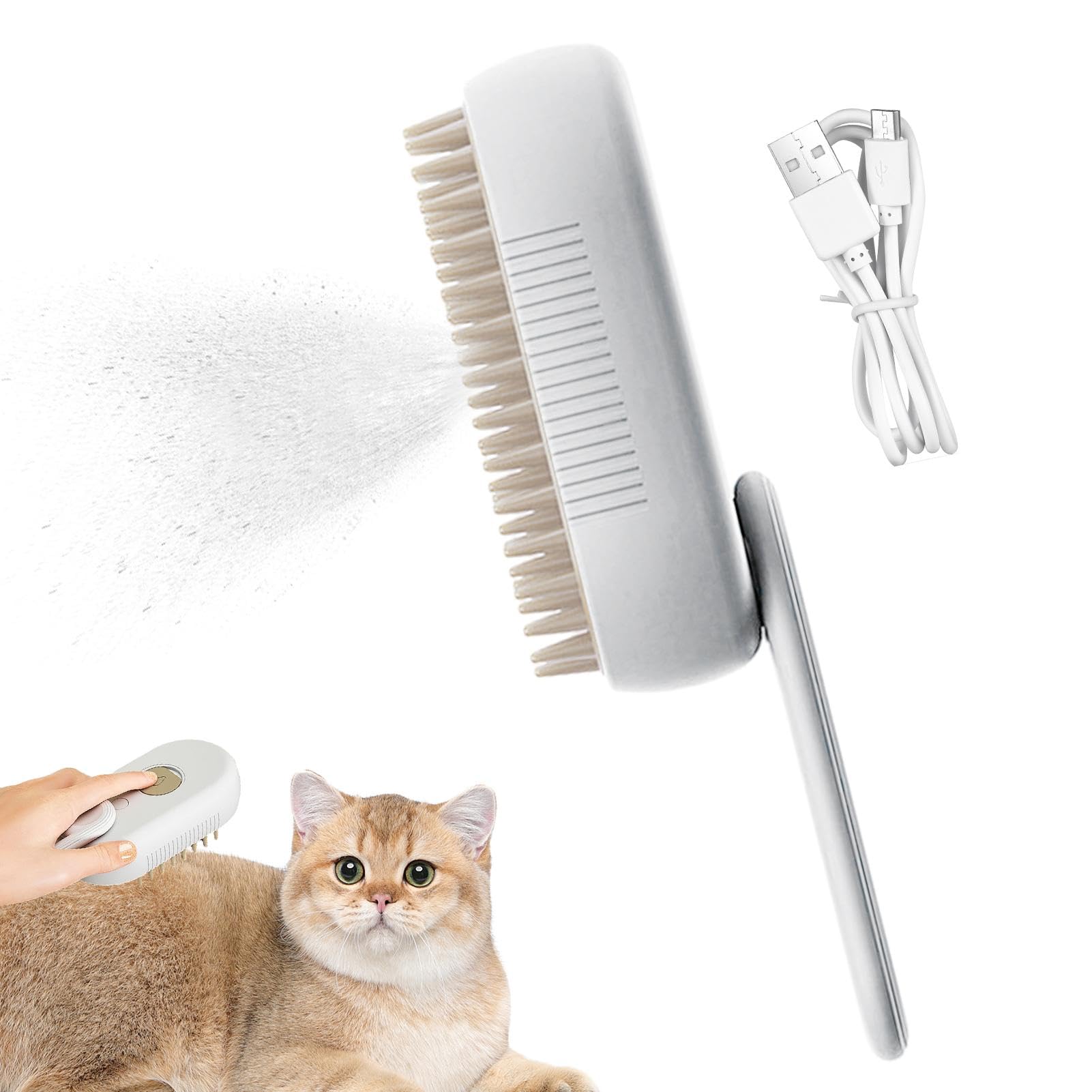 Cepillo humeante para gatos,Cepillo humeante para mascotas,Cepillo eléctrico para pelo de gato con pulverizador - Cepillo multifuncional para vaporizador de perros, cepillo de aseo para gatos 3 en 1,
