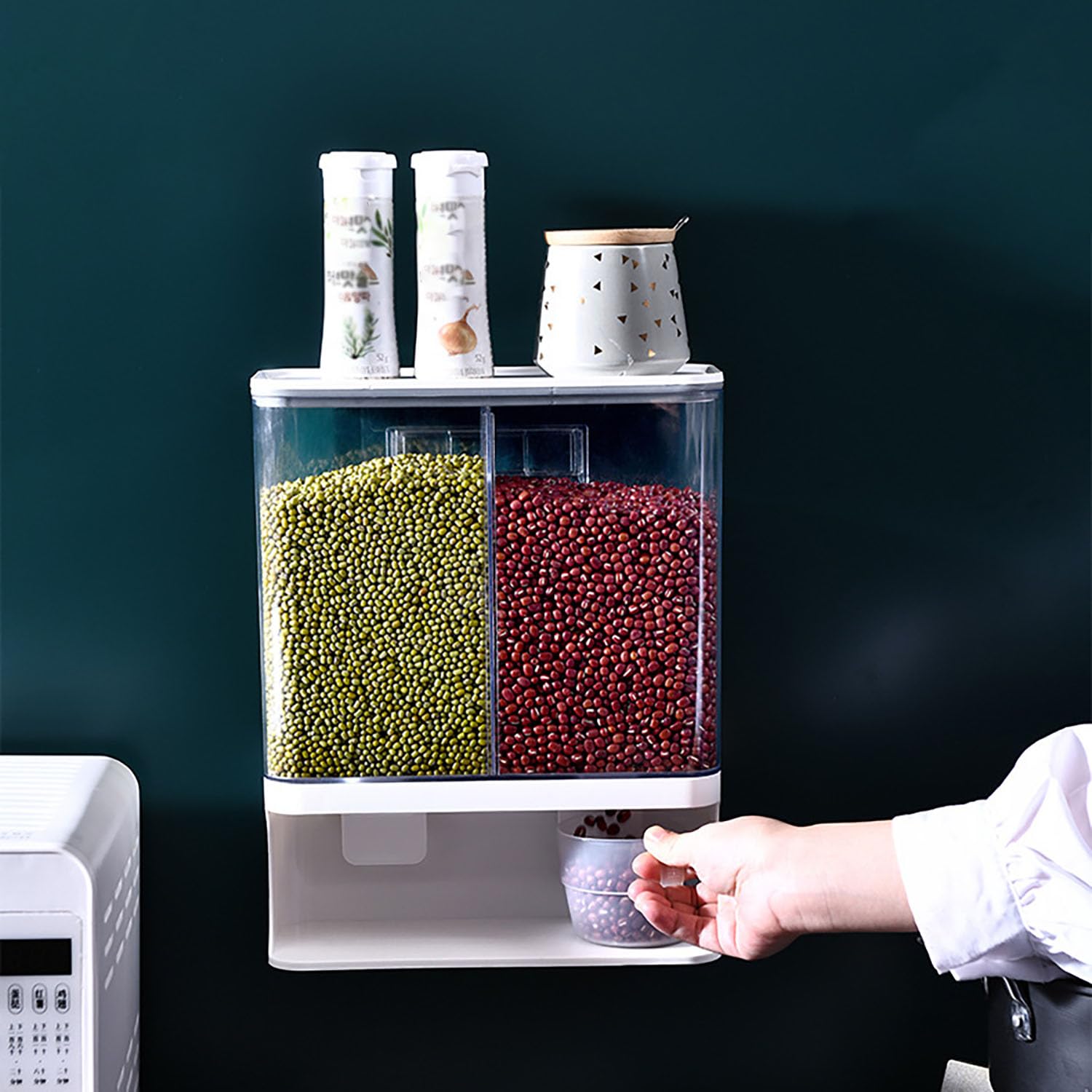 Waschmittelspender, Wäschebehälter, Waschpulverspender, Wäscheduft Booster Perlen Spender mit Becher für Reis, Bohnen, Fleckenentfernerpulver, Reisspender (2), MRD-03