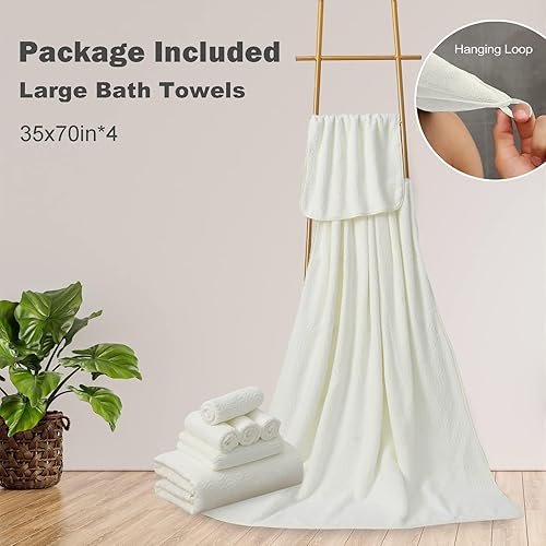 Miniatura 6 de Juego de 4 toallas de baño de gran tamaño de 35 x 70 pulgadas, toallas de ducha de microfibra extra grandes, texturizadas, ultra suaves