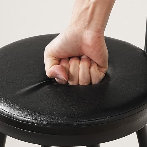 Vista 7 de Taburetes de bar, juego de 2 taburetes de bar tapizados de PU, sillas de bar con respaldo y reposapiés, taburetes de cocina con pies ajustables