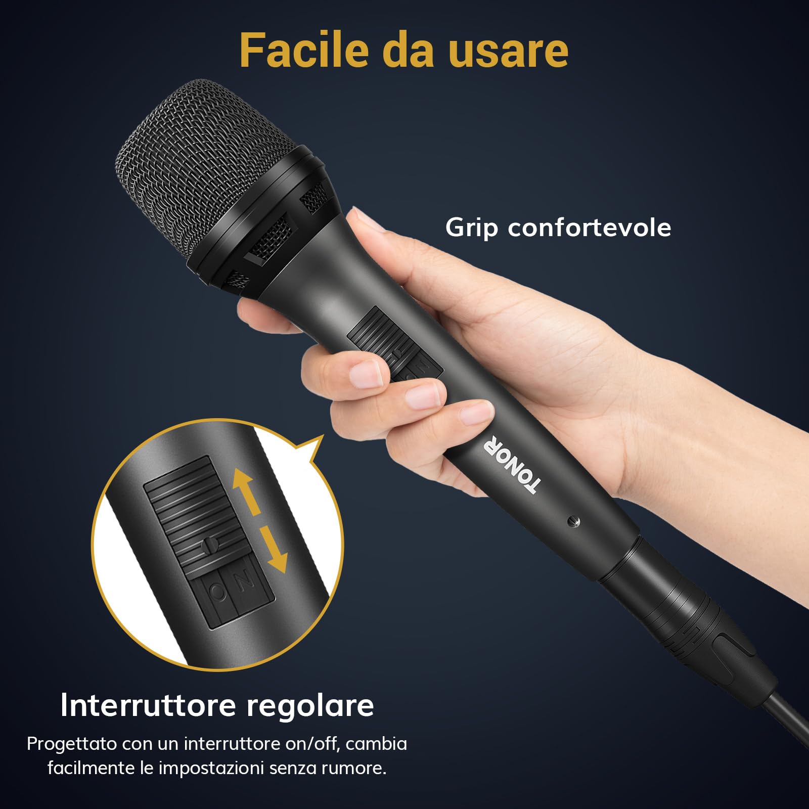 TONOR Micro Dynamique Vocal pour Le Chant, Microphone de karaoké Filaire Portable, Micro de Studio cardioïde avec XLR de 4.5M à 1/4" Câble, adapté aux Haut-parleurs/ampli/activités de Plein air D5