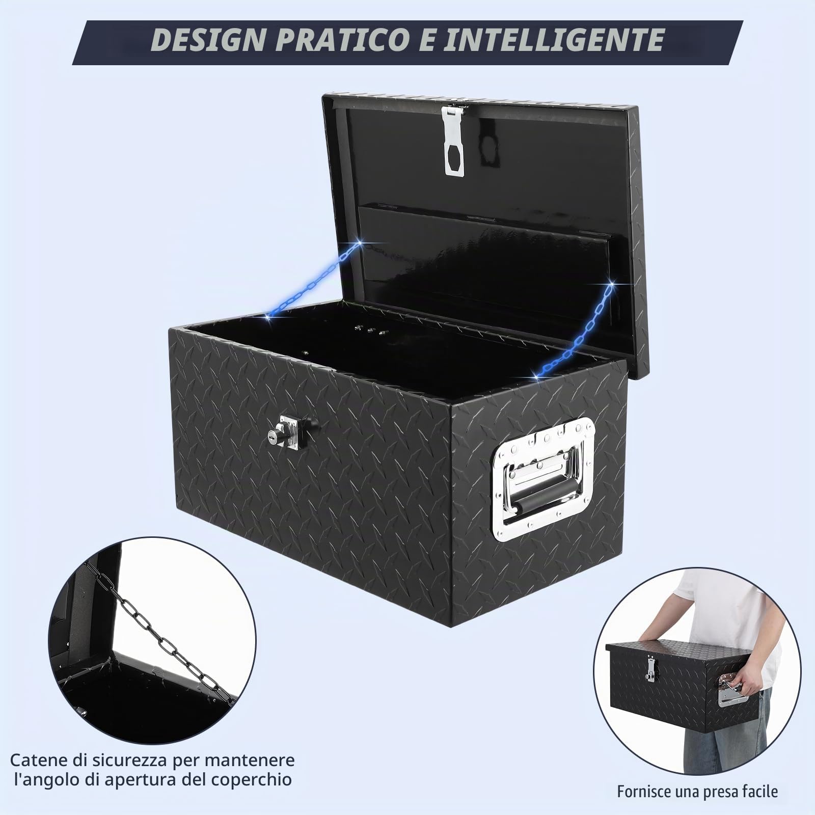 Garvee Cassetta portautensili in alluminio con piastra diamantata da 50,8 cm con serratura e chiavi, organizzatore resistente e impermeabile per vano di carico di pick-up, rimorchio/furgone camper con