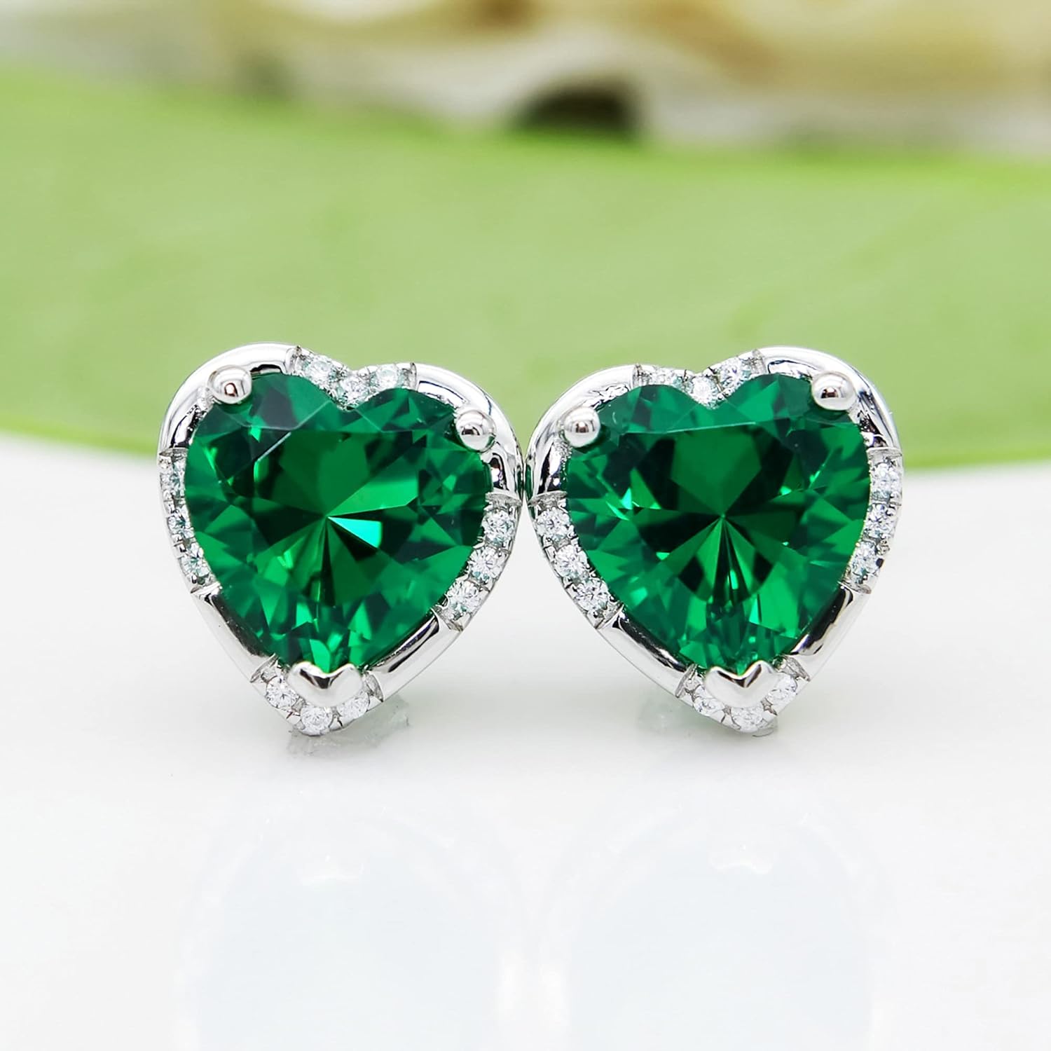 925 Sterling Silver 4.5ct 8mm Heart shaped Earrings Ruby Emerald Sapphire Amethyst Zirconia Ear Stud Fashion White Gold Plated Jewelry Gifts for Women