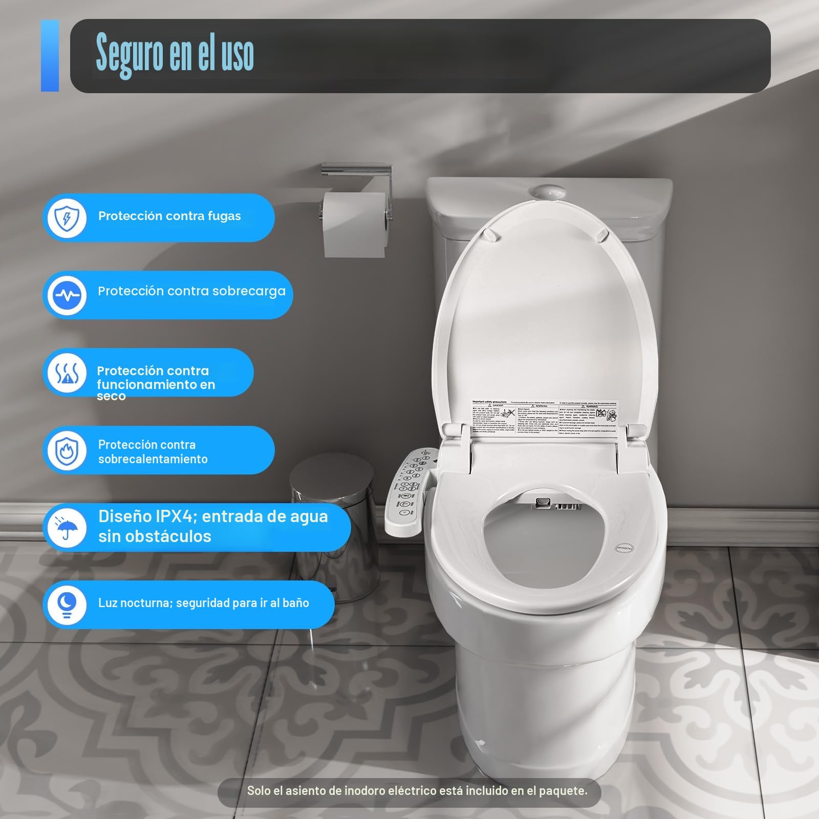 SHZICMY Bidé Eléctrico, Asiento de Inodoro Inteligente con Calefacción, Limpieza Automática, Desodorización Automática, Temperatura Ajustable, Limpieza Higiénica, Ahorro de Papel, Blanco