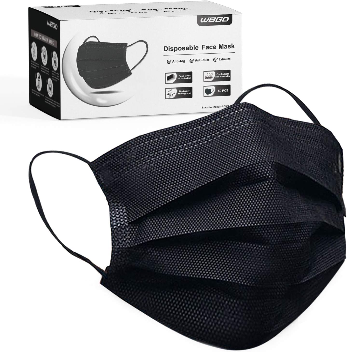 4-Layer Disposable Face Mask, 50 Pieces (Black)