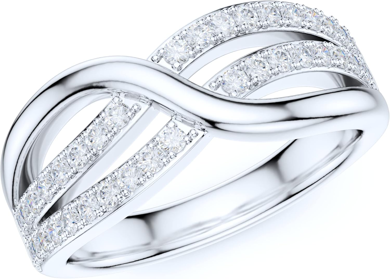 Sterling Silver Ribbon Bowknot Infinity Simulated Round Brilliant Cut Diamond or Genuine Moissanite Cross Twisted Knot Wedding Ring