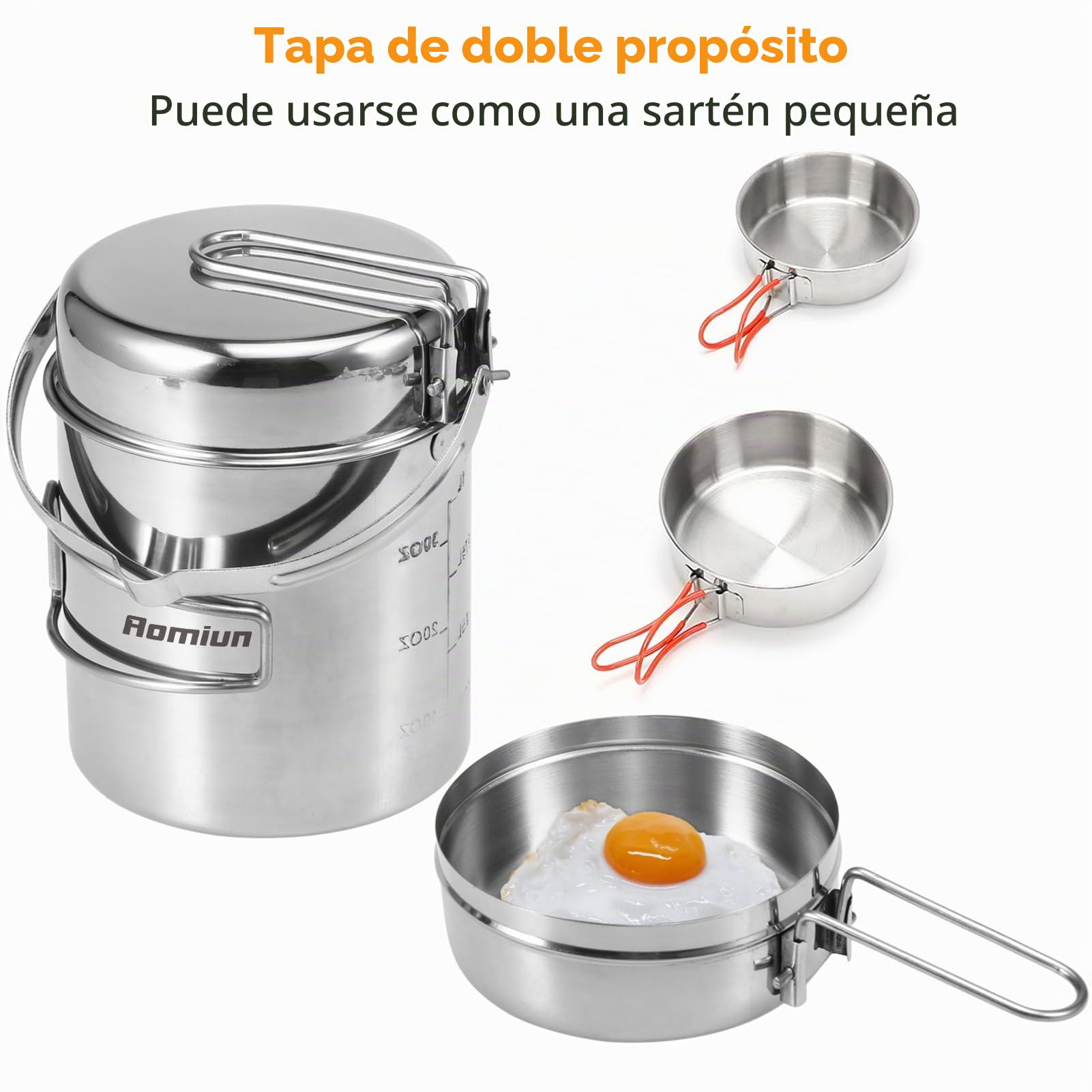 Juego de Utensilios de Cocina para Acampar, Olla y Sartén de 1L con Estufa de Leña Plegable, Cuencos para Cocinar para Hervir Sopa y Freír