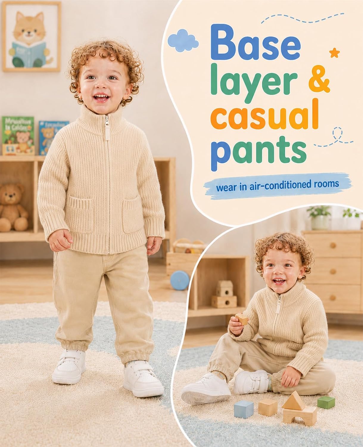 UVIPC Infant Toddler Boys Knit Cardigan Sweater Mock Neck Sweaters 18M-4T