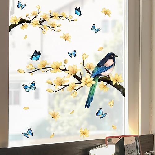 Miniatura 2 de Adhesivos para ventana de flores, pájaros, mariposas, ventanas, primavera, verano, bricolaje, ramas de árboles, calcomanías de doble cara,