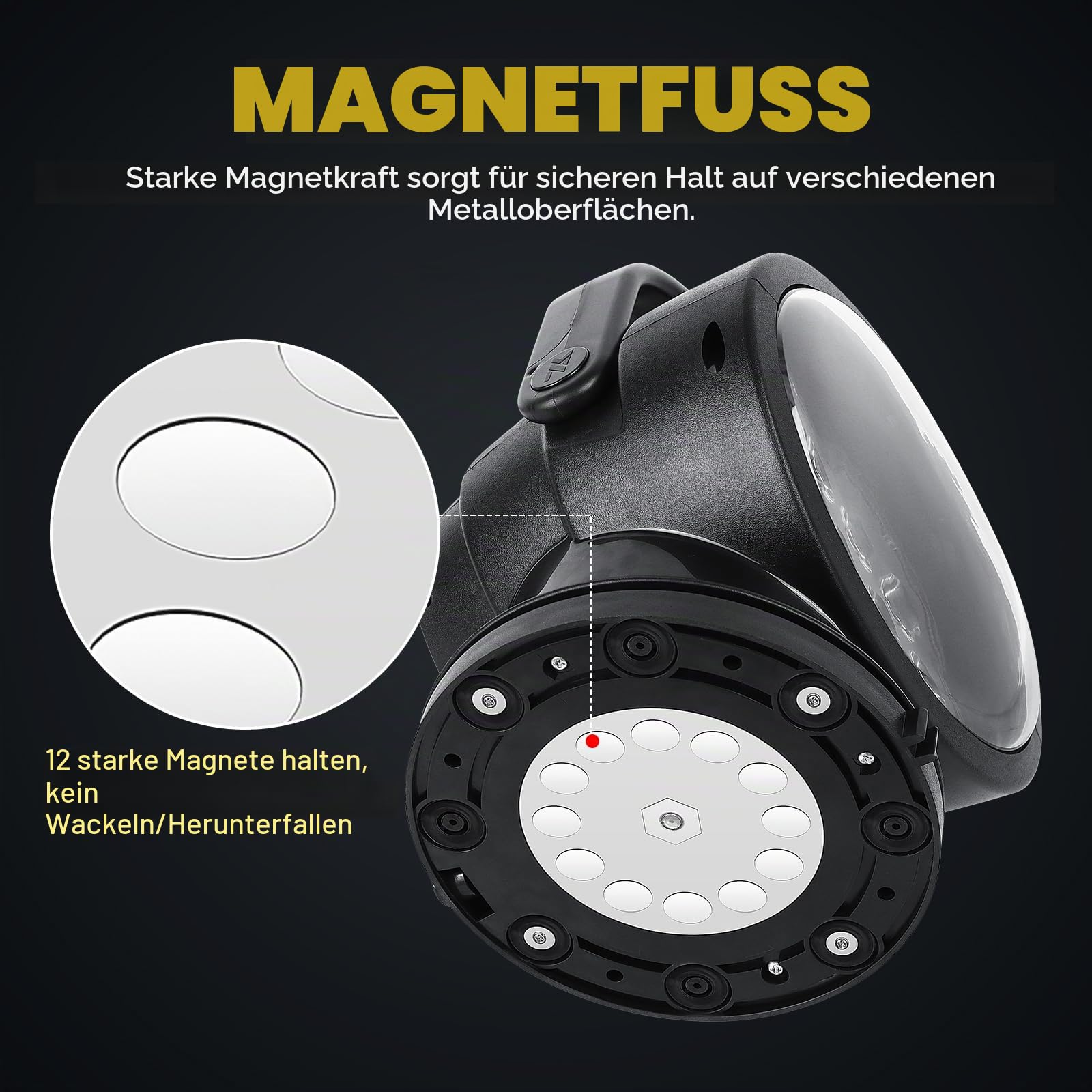 50W LED-Suchscheinwerfer mit Fernbedienung, 360° Drehbares LED-Arbeitsscheinwerfer, Starke eingebaute Magnete, Helligkeit einstellbar, 12V 24V Scheinwerfer für LKW Boote Jagd
