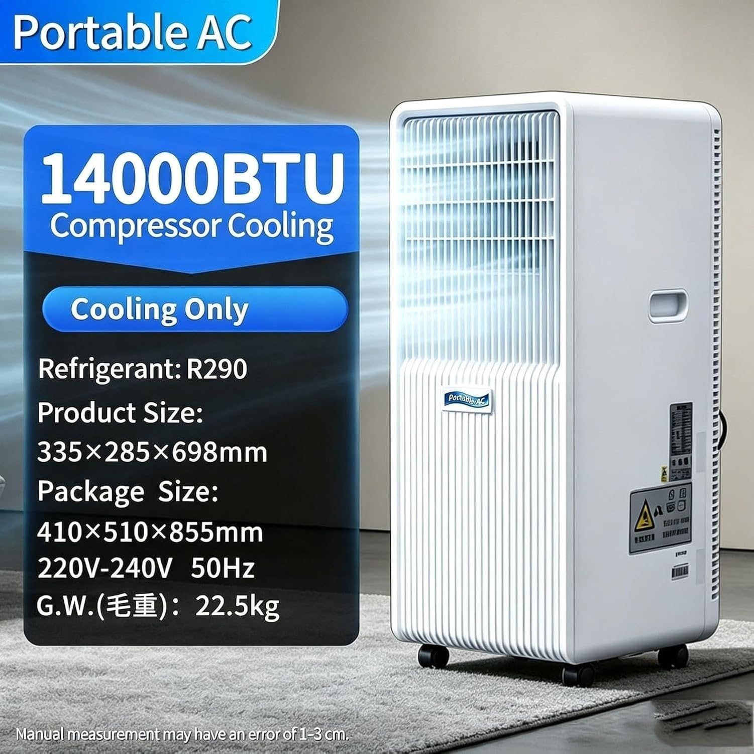 Aire Acondicionado Portátil 12000 BTU 4-en-1 Sin Instalación, Climatizador con Calefacción, Deshumidificador y Ventilador, Control Remoto, Ruedas, Enchufe Europ, A+14000 Btu, A+14000 BTU
