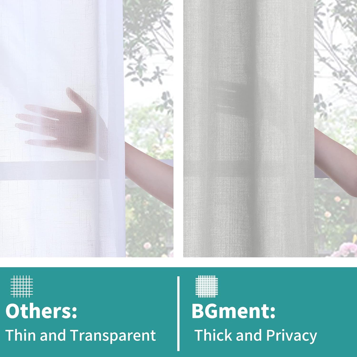 BGment Faux Linen Curtains 95 Inches Long Set of 2 Panels, Living Room Long Curtains Burlap Textured Thick Light Filtering Privacy Back Tab Window Treatments, 52 x 95 Inch, Light Grey