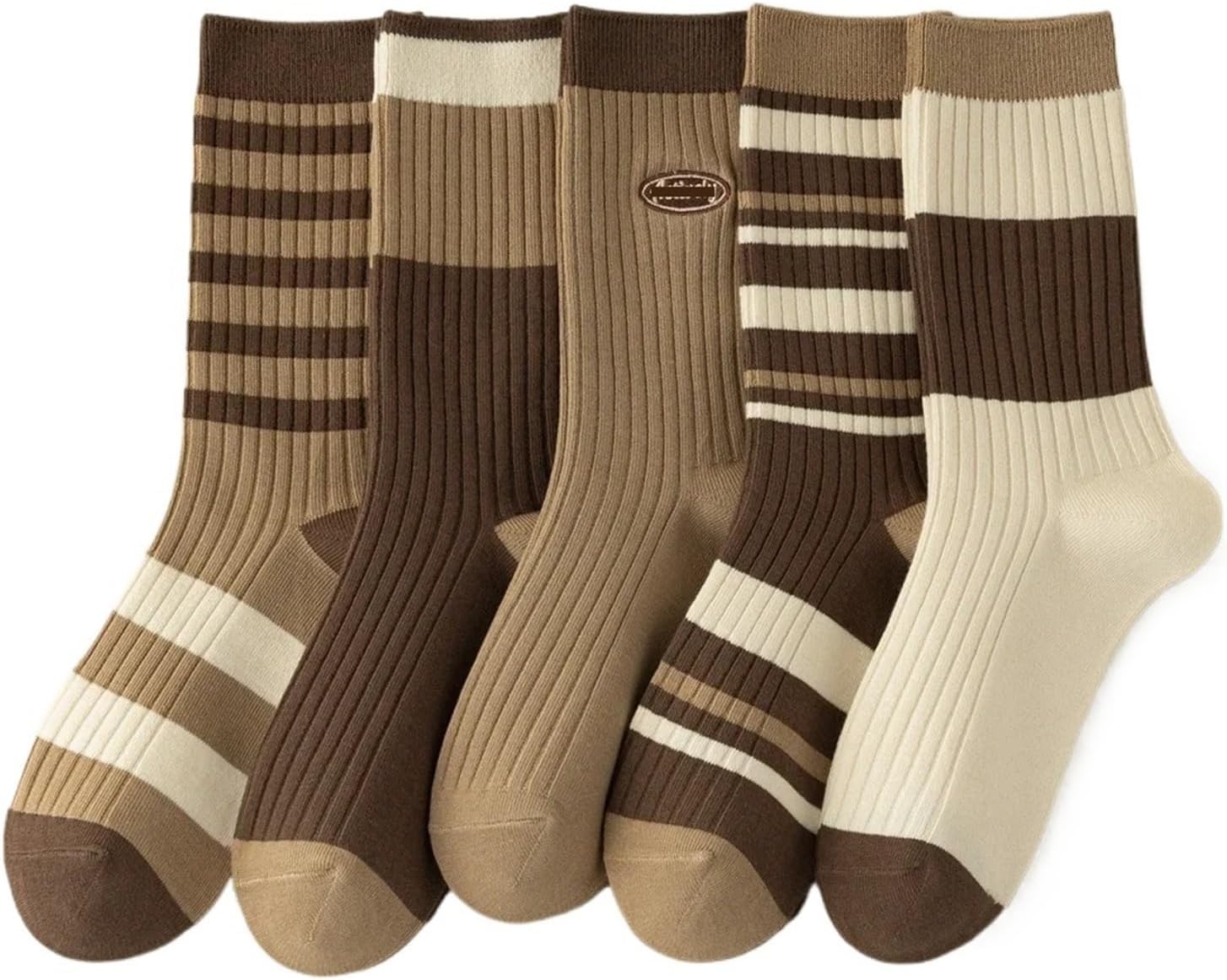 Socks 5 Pairs Retro Women Socks Autumn Winter Striped Middle Tube Cotton Socks Vintage Thick Socks Hiking Socks(5 Pairs item05)