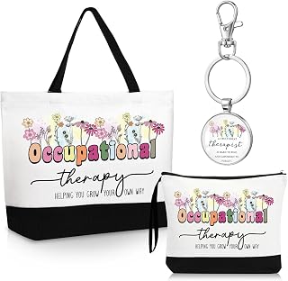 Kacctyen 3 Pcs Occupational Therapy Gifts Canvas Tote Bag Mental Healthy Makeup Cosmetic Bag Psychology Appreciation Keychains OT Gifts for Women Therapists Birthday Christmas