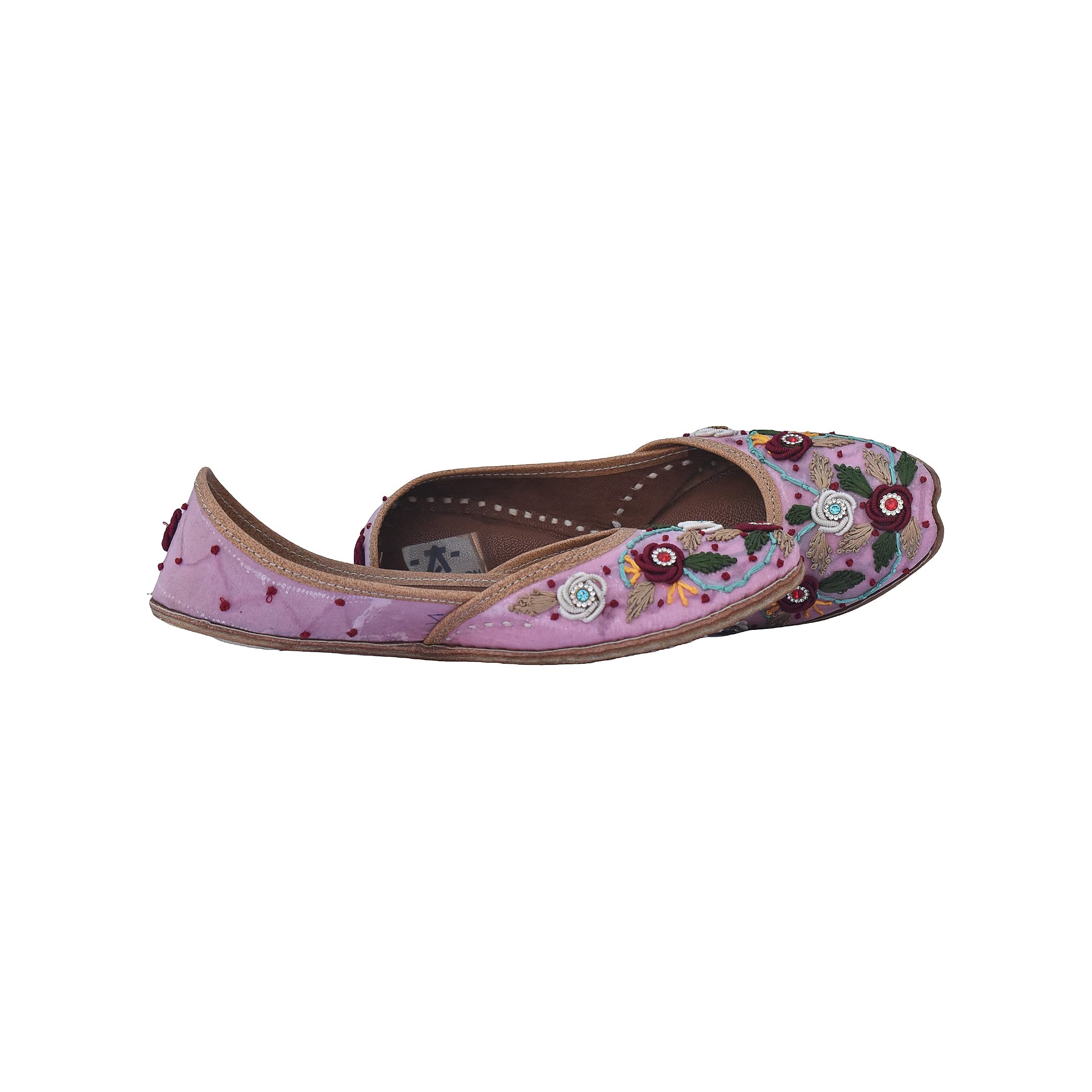 Women Beautiful Pink Multicolor floral Cushioned Punjabi Jutti | Handcrafted Soft Leather Comfort Famous work all over | Unique Design Moccasins | Ladies Mojaris (Available in UK Size- 3, 4, 5, 6, 7)-image-34