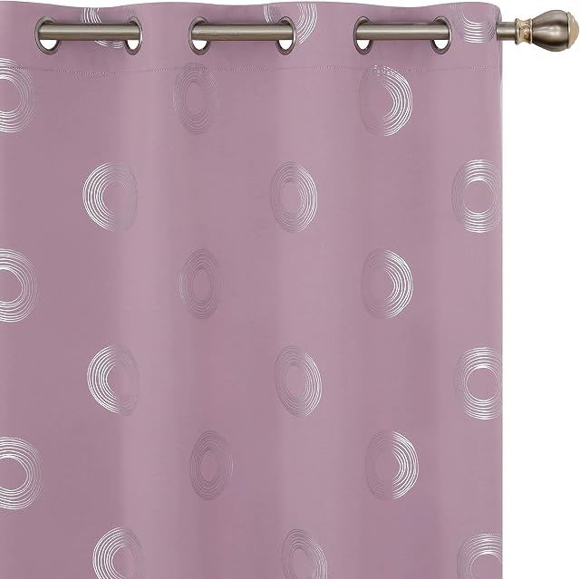 Amazon Brand - Umi Foil Printed Circle Blackout Curtains Thermal Insulated Window Eyelet Curtains Bedroom Curtains for Girl 46 x 54 Inch Light Pink 2 Panels
