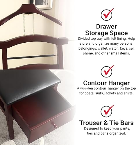 Miniatura 5 de Proman Products - Silla Manchester Valet, silla de oficina con colgador y valet, accesorios y organizador de ropa (caoba)