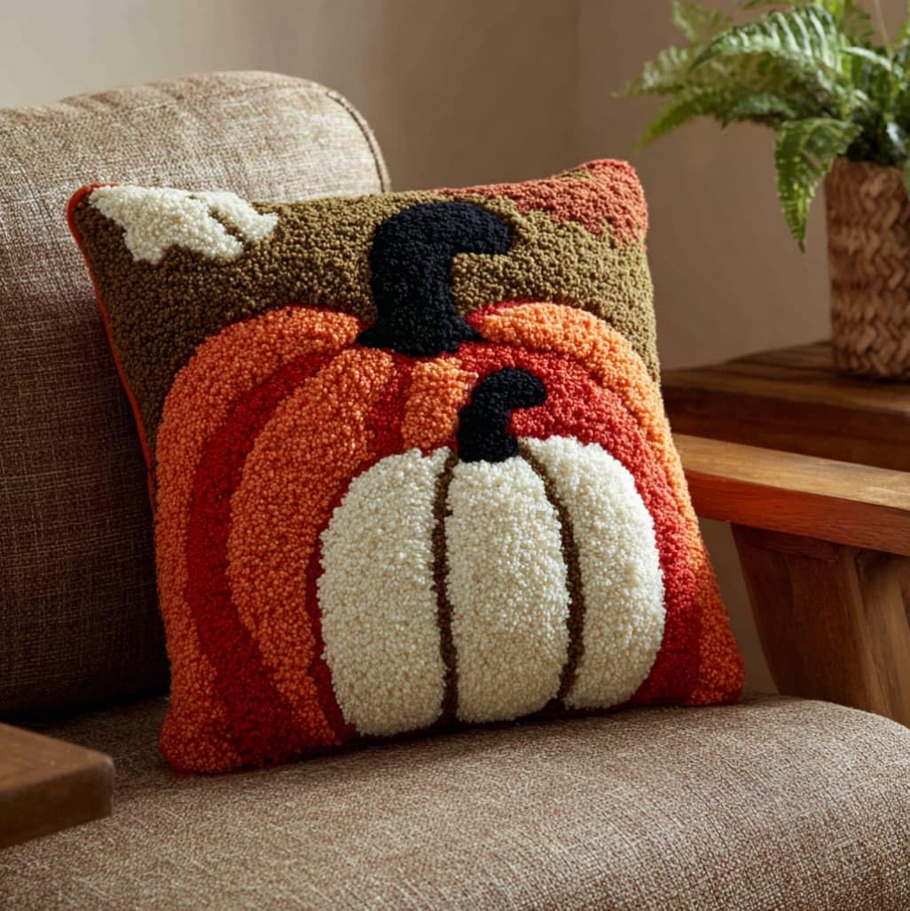AxiangziK Creative Latch Hook Pillow Kit,Pumpkin Pattern