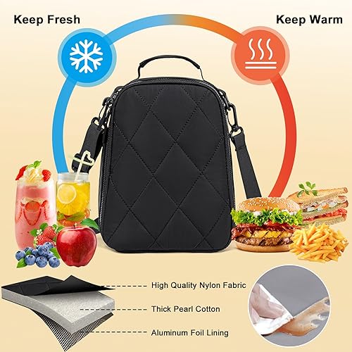 Miniatura 3 de LOIDOU Lonchera para niños y niñas, bolsa de almuerzo térmica, reutilizable, para viajes escolares (color negro)